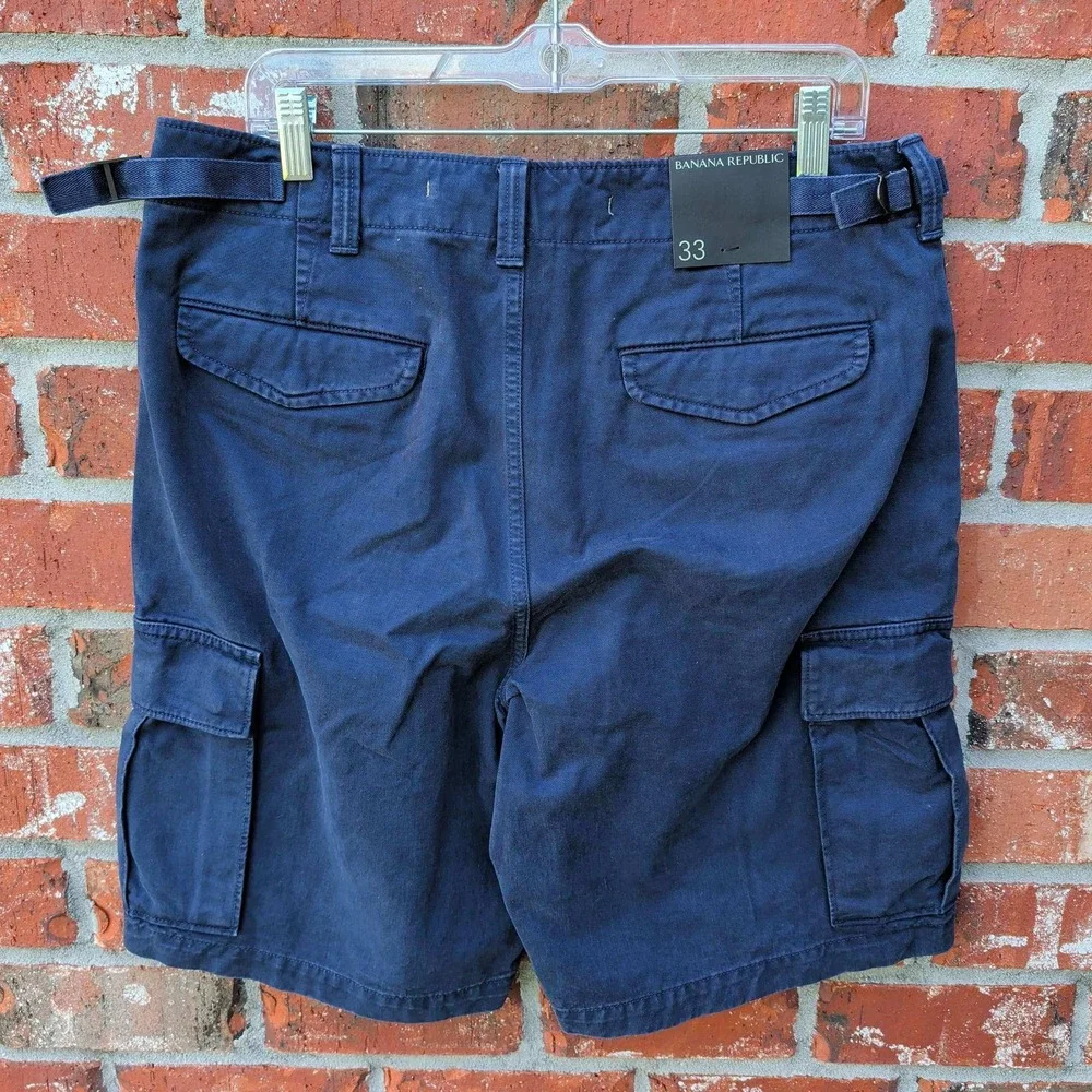 Banana Republic Cargo Shorts Mens 33 Blue Cotton Utility Side Cinch
